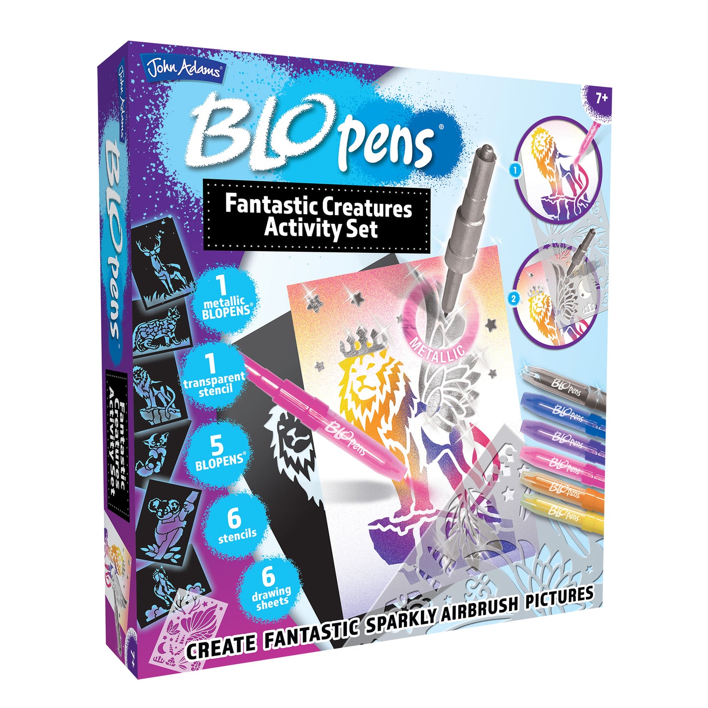 BLOPENS Fantastic Creatures Activity Set – Airbrush Art Kit with Metallic Effects
