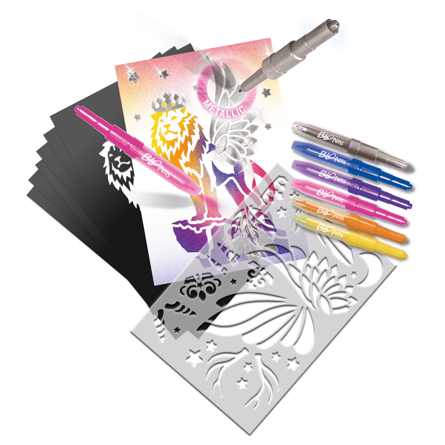 BLOPENS Fantastic Creatures Activity Set – Airbrush Art Kit with Metallic Effects
