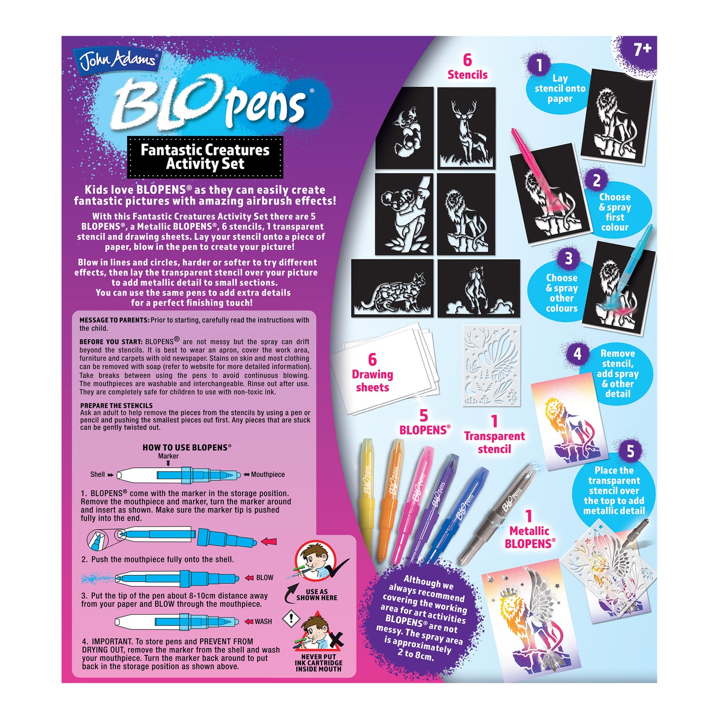 BLOPENS Fantastic Creatures Activity Set – Airbrush Art Kit with Metallic Effects