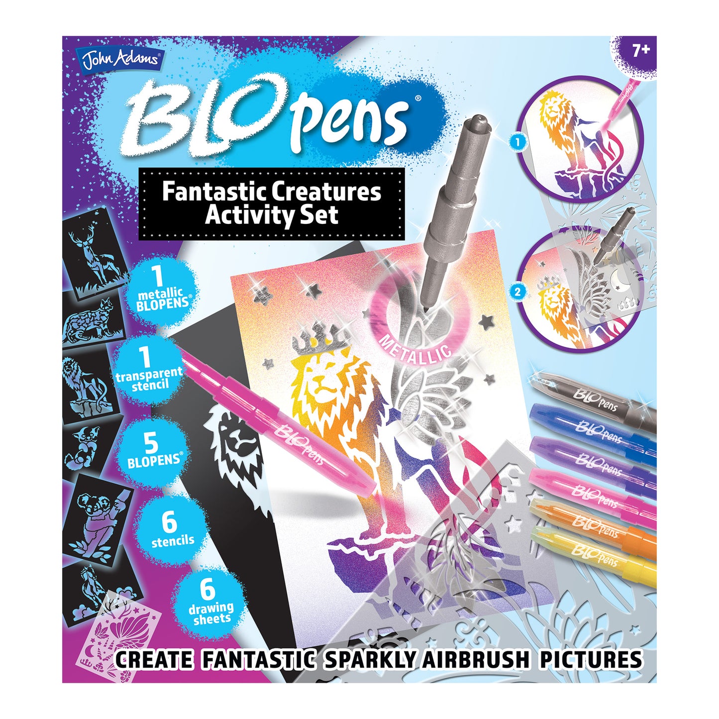 BLOPENS Fantastic Creatures Activity Set – Airbrush Art Kit with Metallic Effects