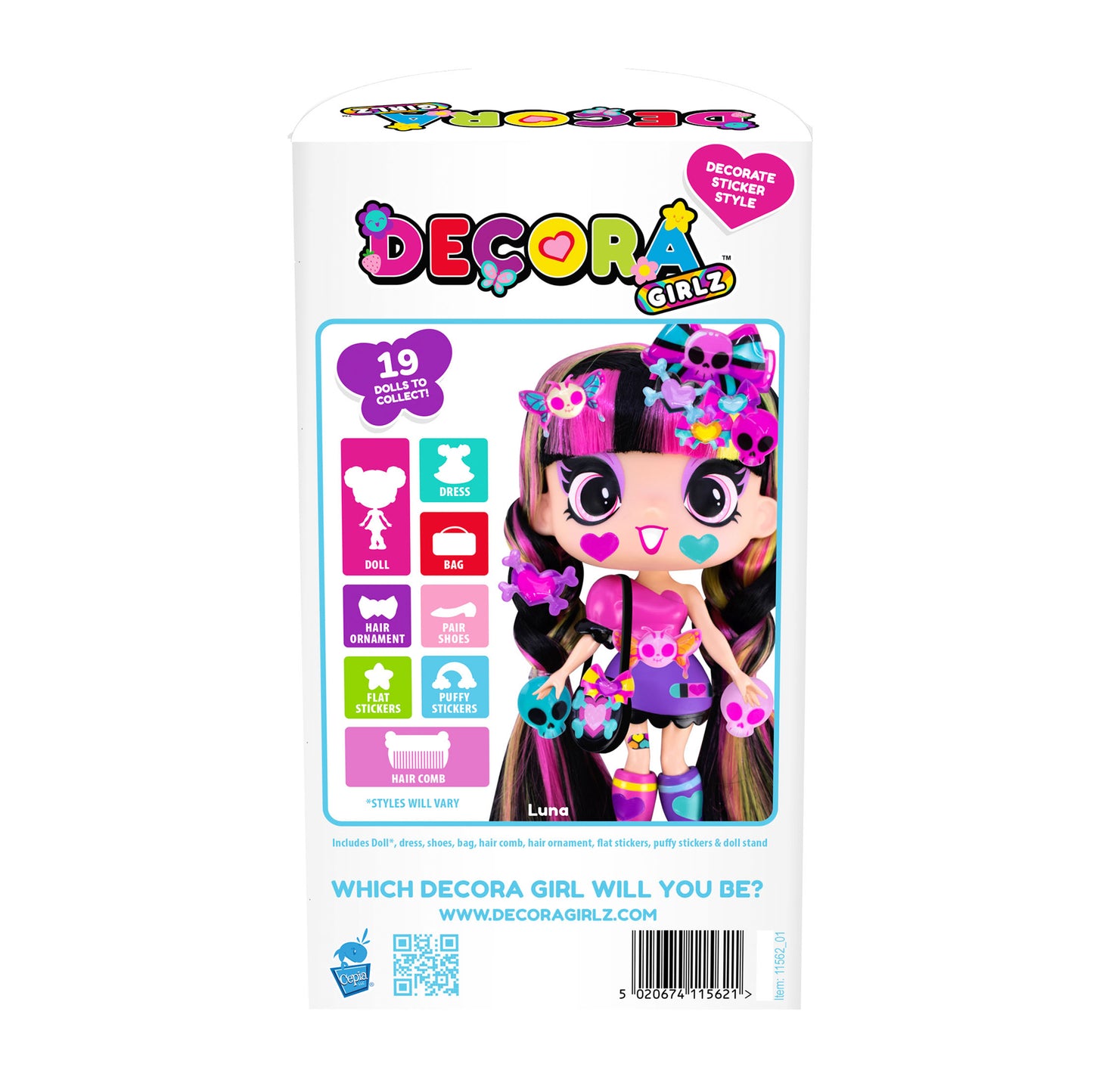 Decora Girlz 5" Fashion Doll – Luna - with Stickers & Accessories