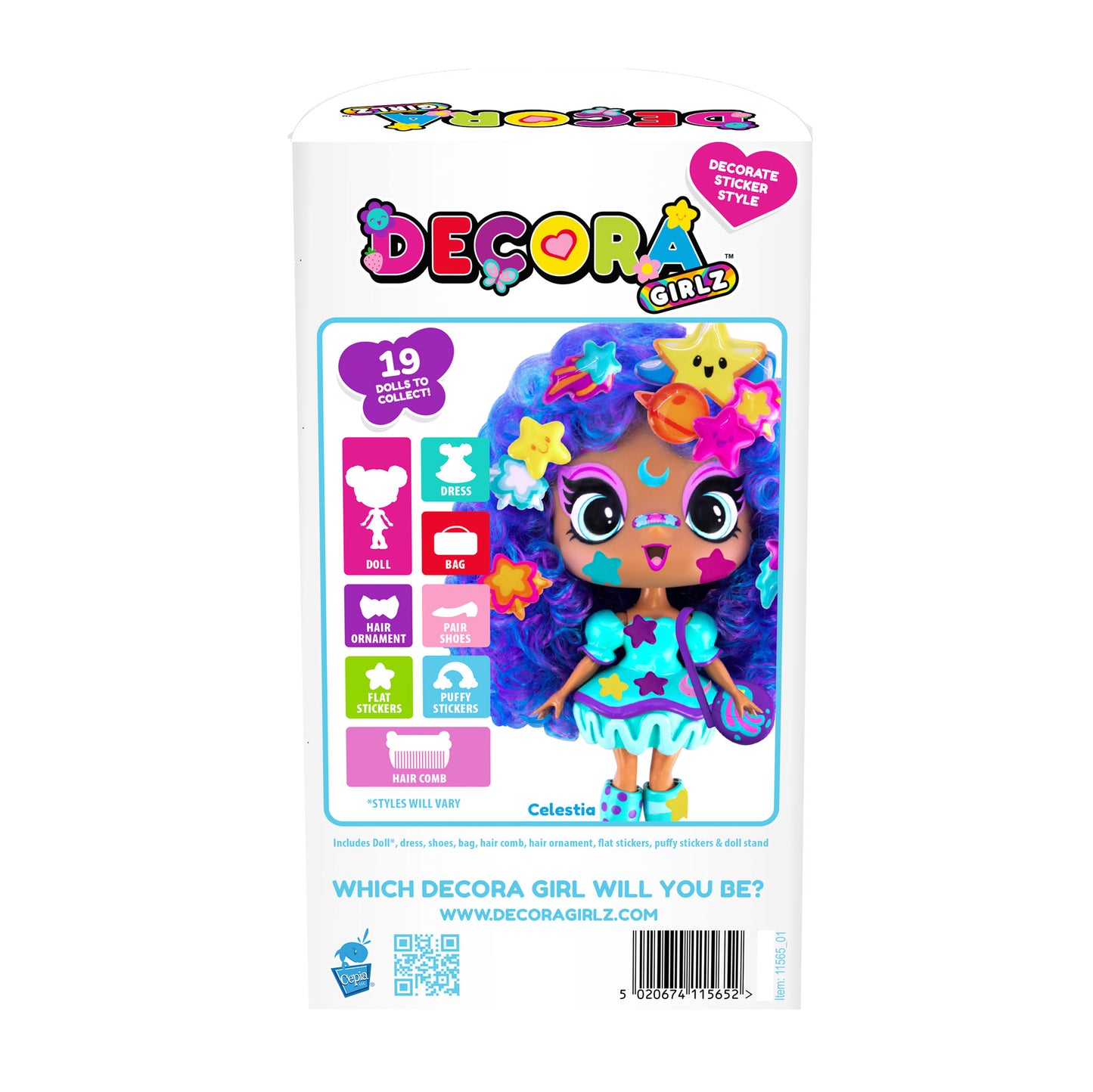 Decora Girlz 5" Fashion Doll – Celestia - with Stickers & Accessories