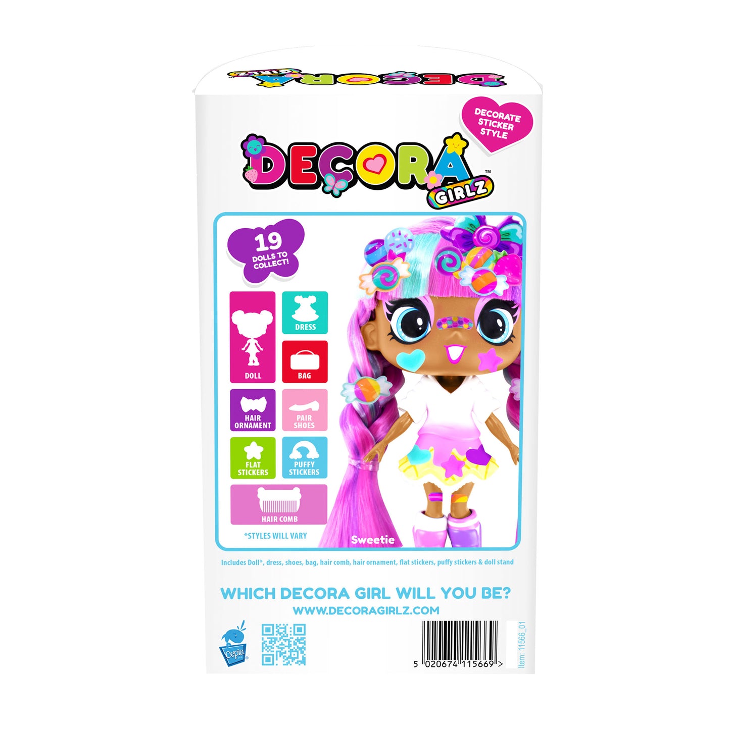 Decora Girlz 5" Fashion Doll – Sweetie - with Stickers & Accessories
