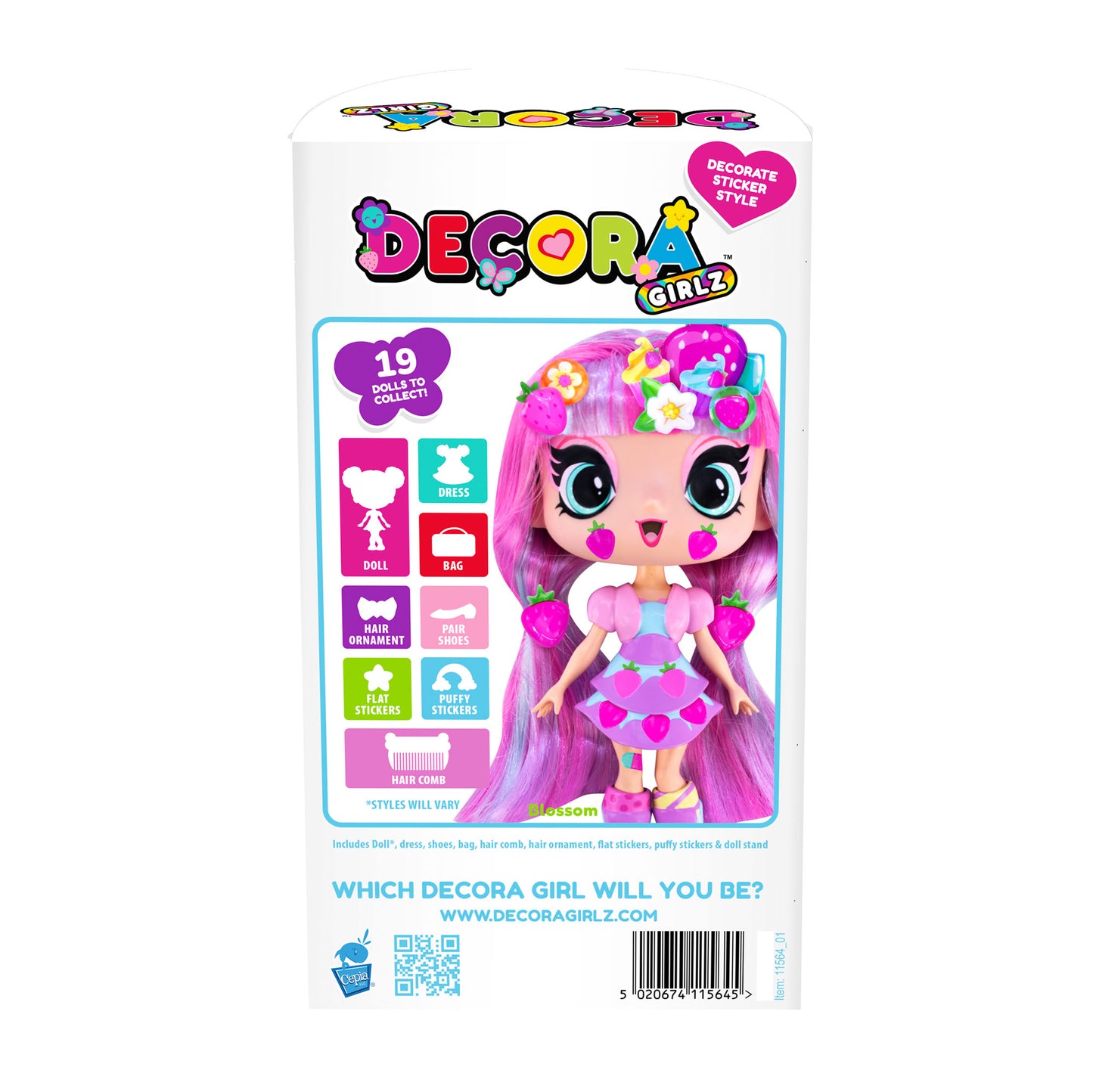 Decora Girlz 5" Fashion Doll – Blossom - with Stickers & Accessories