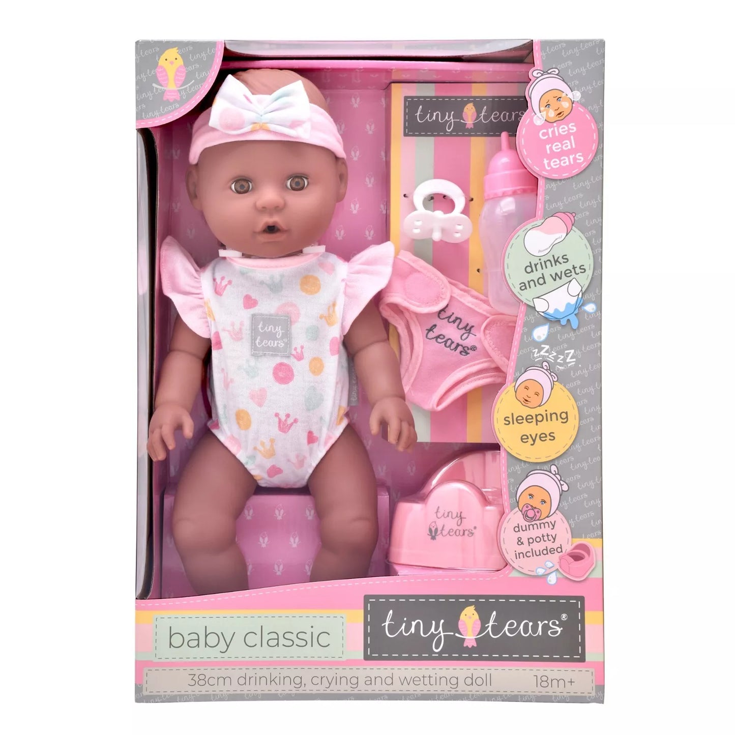 Tiny Tears Classic Crying and Wetting Doll 15" (38cm) - Black