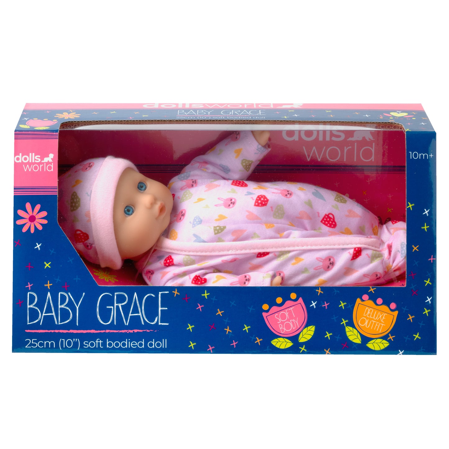 Dolls World Baby Grace - 25cm Soft Bodied White Doll - For ages 10m+