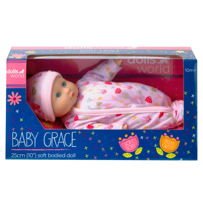 Dolls World Baby Grace - 25cm Soft Bodied White Doll - For ages 10m+