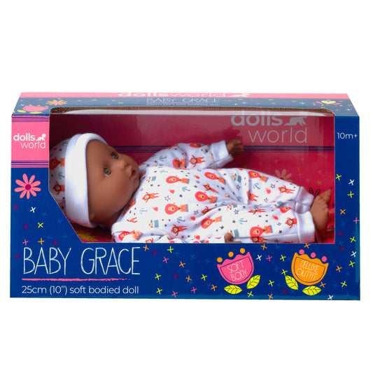 Dolls World Baby Grace - 25cm Soft Bodied Black Doll - For ages 10m+