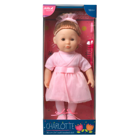 Dolls World Charlotte 36cm Soft Bodied Ballerina Doll with Deluxe Outfit - For 18 months+