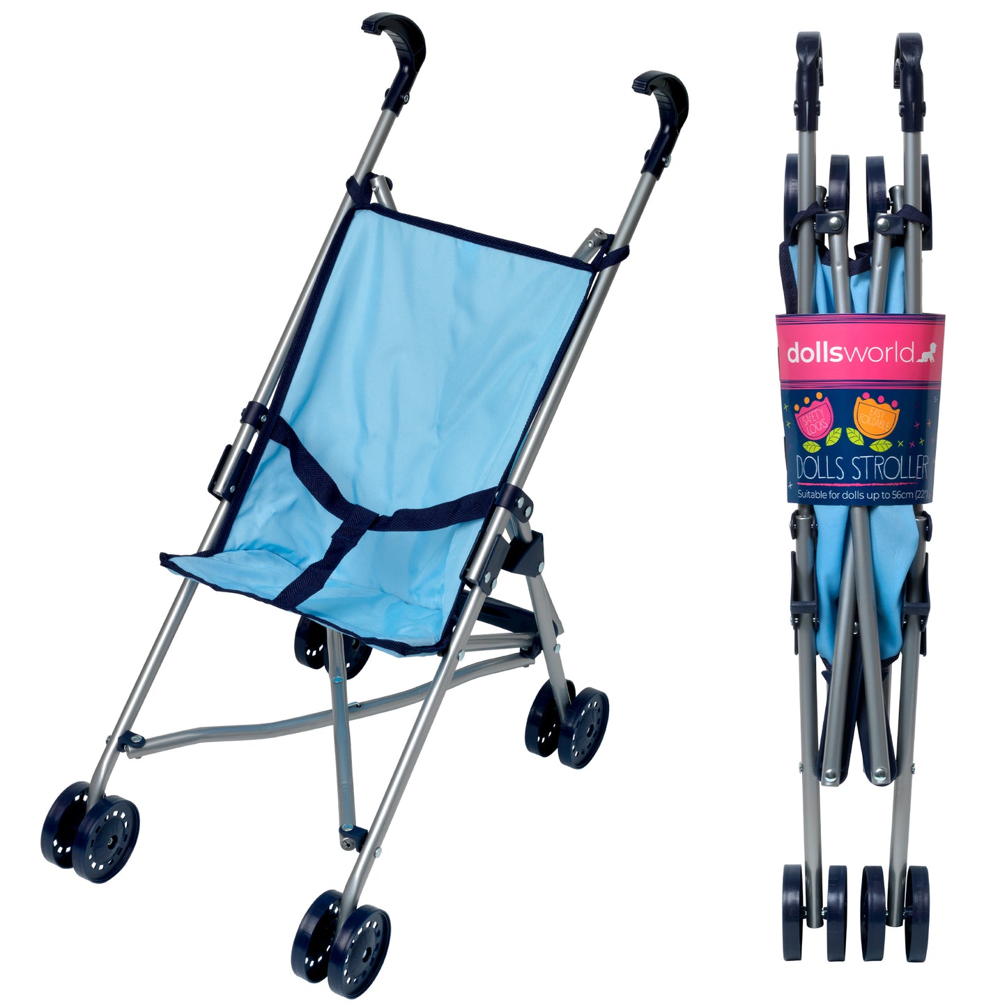 Dolls World Blue Stroller - suitable for dolls up to 56cm