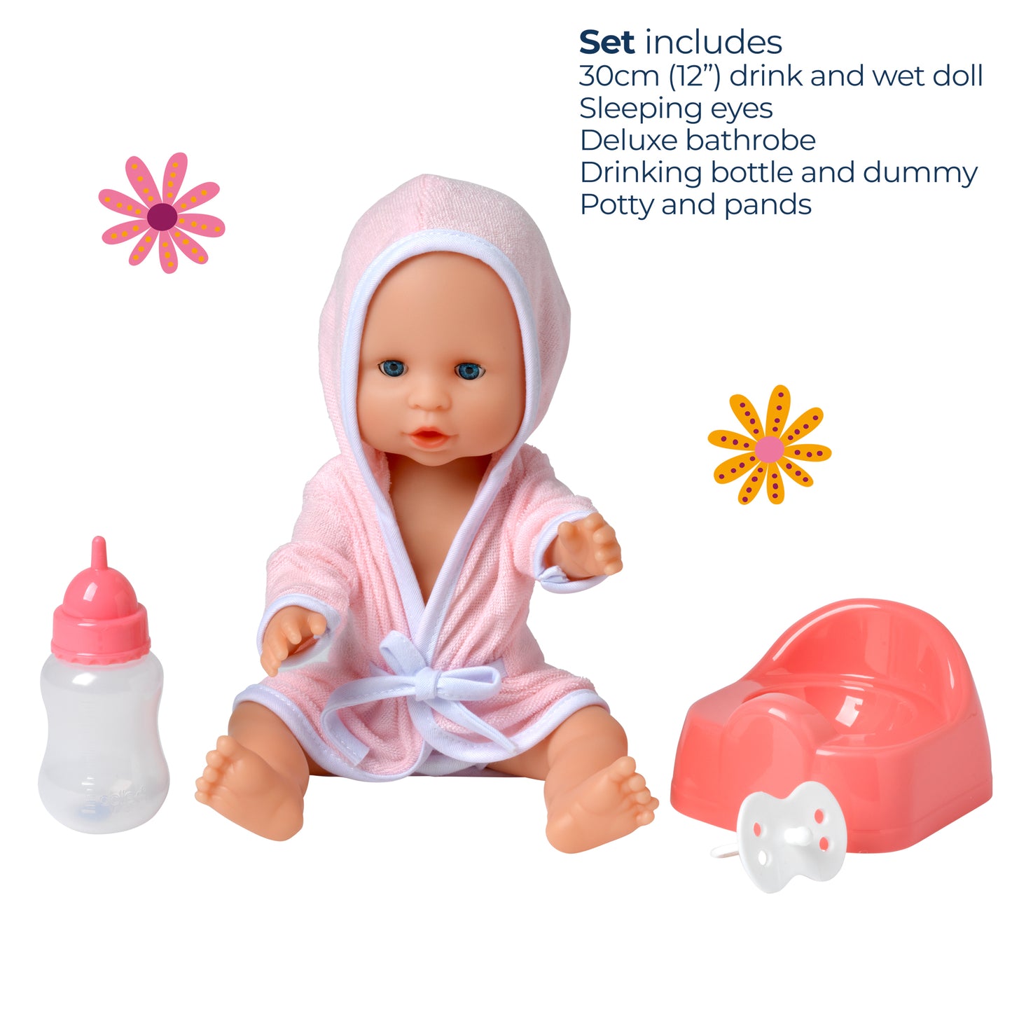 Dolls World Dribbles 30cm Drink and Wet doll  - For ages 18 months+