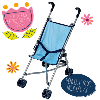 Dolls World Blue Stroller - suitable for dolls up to 56cm
