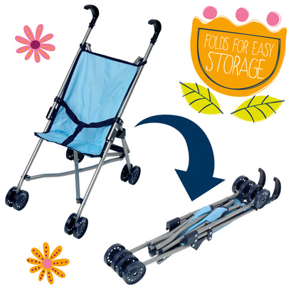 Dolls World Blue Stroller - suitable for dolls up to 56cm