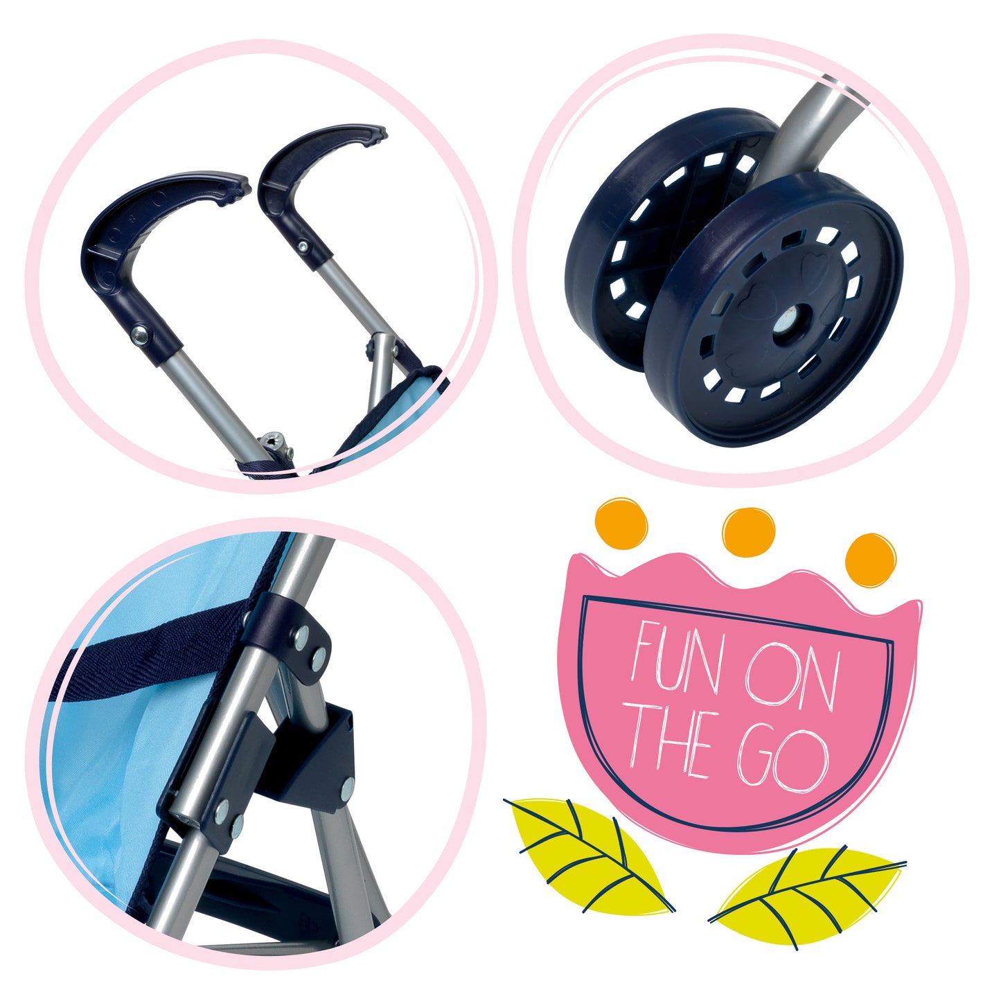 Dolls World Blue Stroller - suitable for dolls up to 56cm