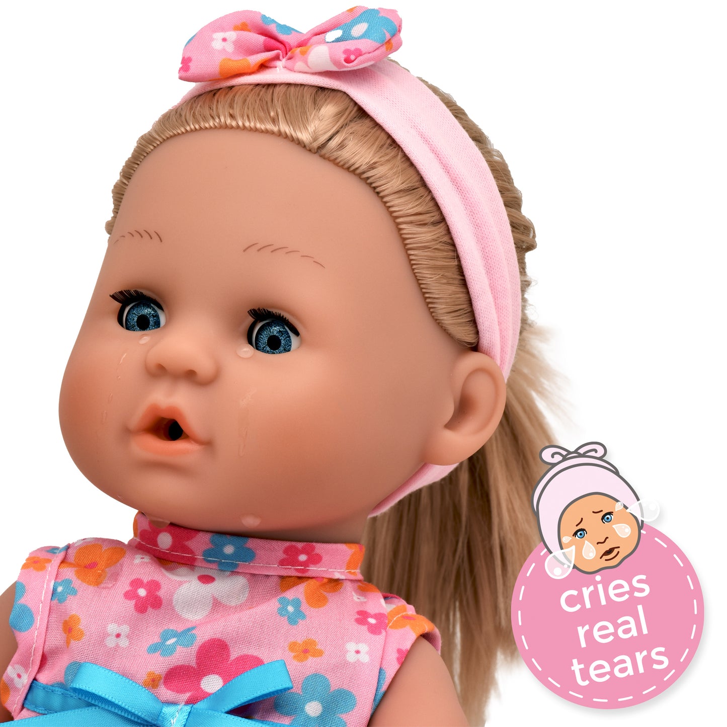Tiny Tears 15" (38cm) Classic Crying and Wetting Doll Pink Dress - White