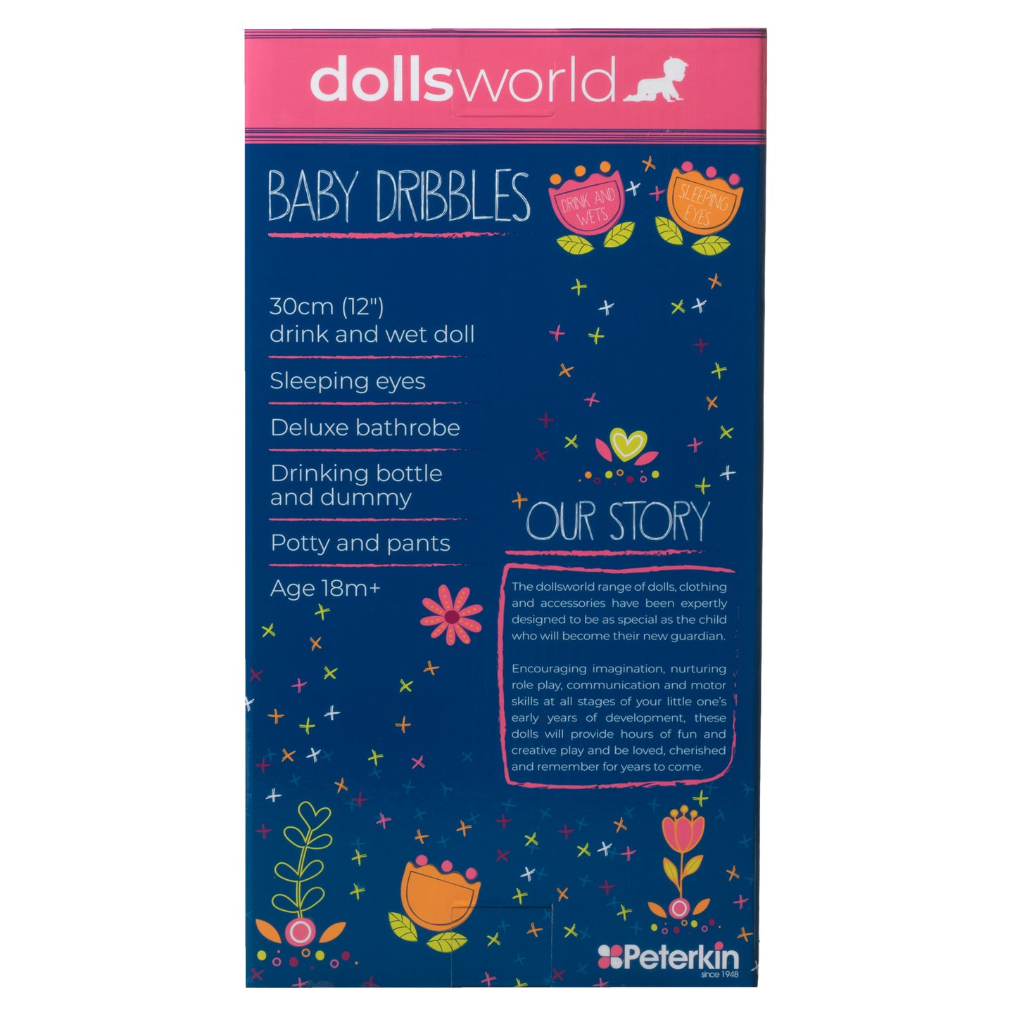 Dolls World Dribbles 30cm Drink and Wet doll  - For ages 18 months+